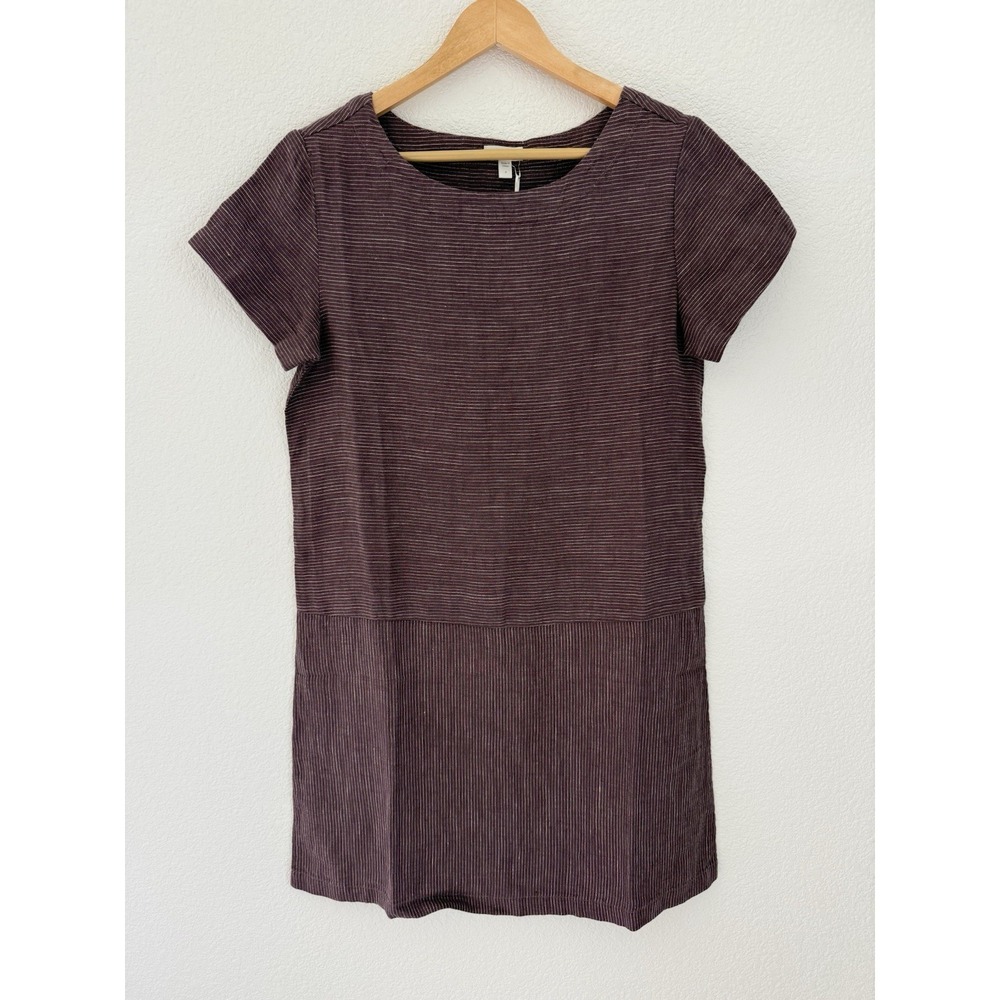 Garnet Hill NEW 100% Linen Shirt Dress Size 4 Maroon Striped Lagenlook Summer